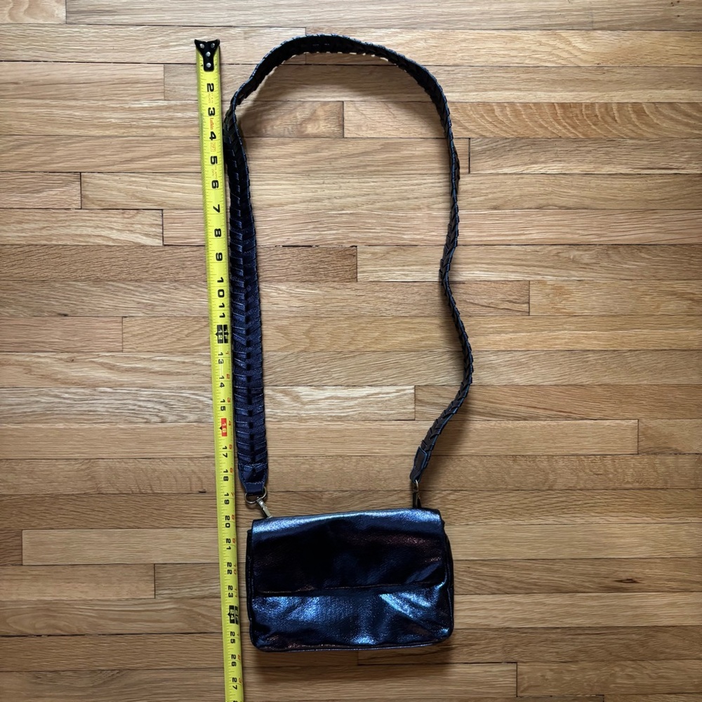 Anthropologie Shiny Navy Crossbody Purse Removable braided strap Cocktail Fairy - Picture 6 of 10